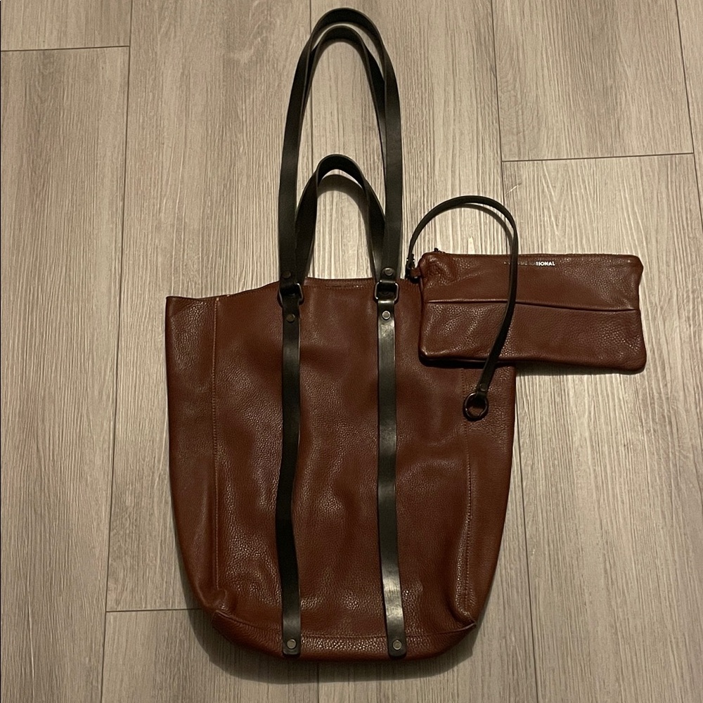 Costume National Leather Tote Bag with Removable Pouch
